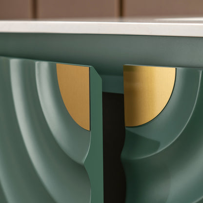 WOODBRIDGE 36" Cairo-GRN-36 | Bathroom Vanity | with White Engineered Stone Top, Ceramic Undermount Sink, Green Finish, 3D Wave Pattern Doors & Thin-Leg Design