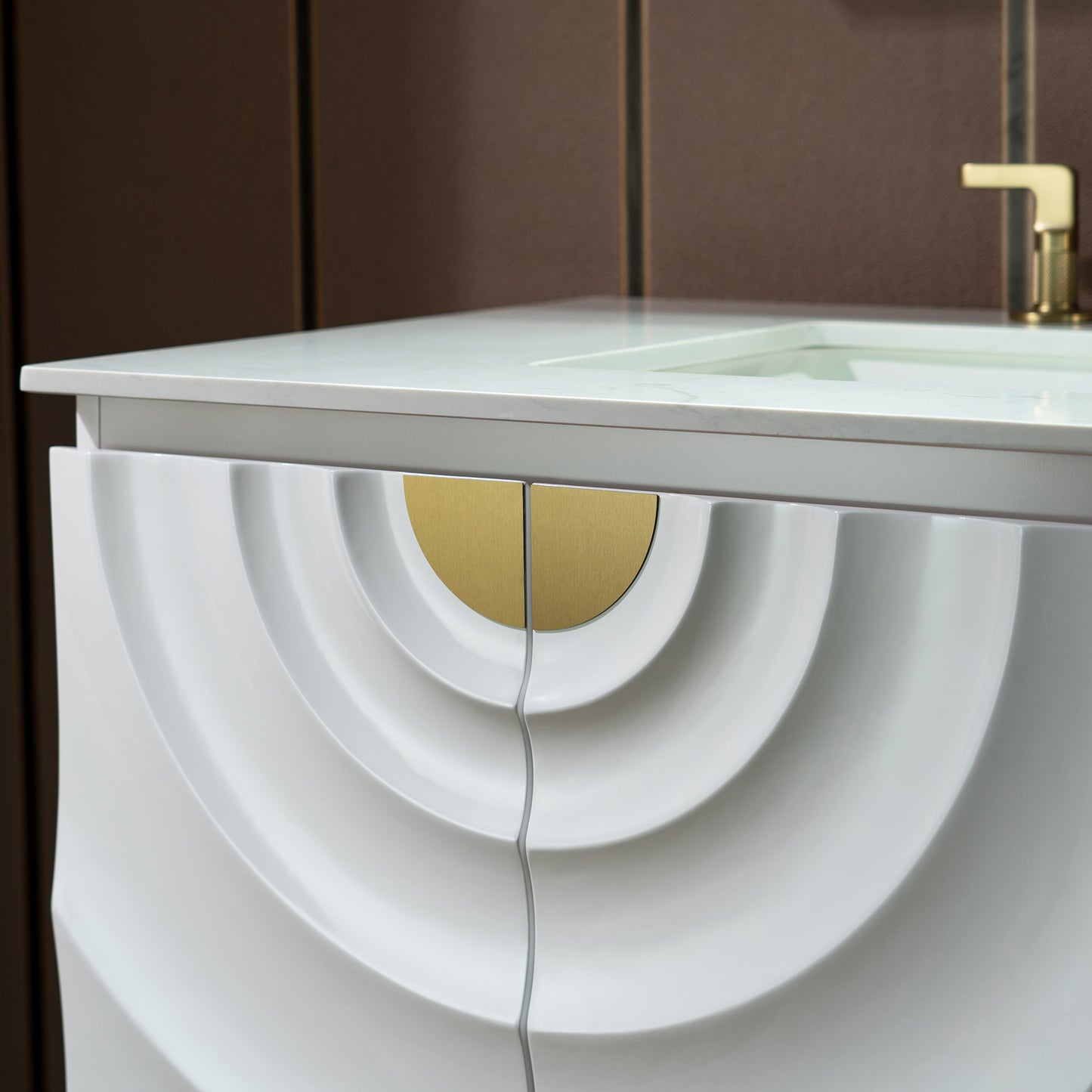 WOODBRIDGE 36" Cairo.WH.3A | Bathroom Vanity | with White Engineered Stone Top, Ceramic Undermount Sink, White Finish, 3D Wave Pattern Doors & Thin-Leg Design