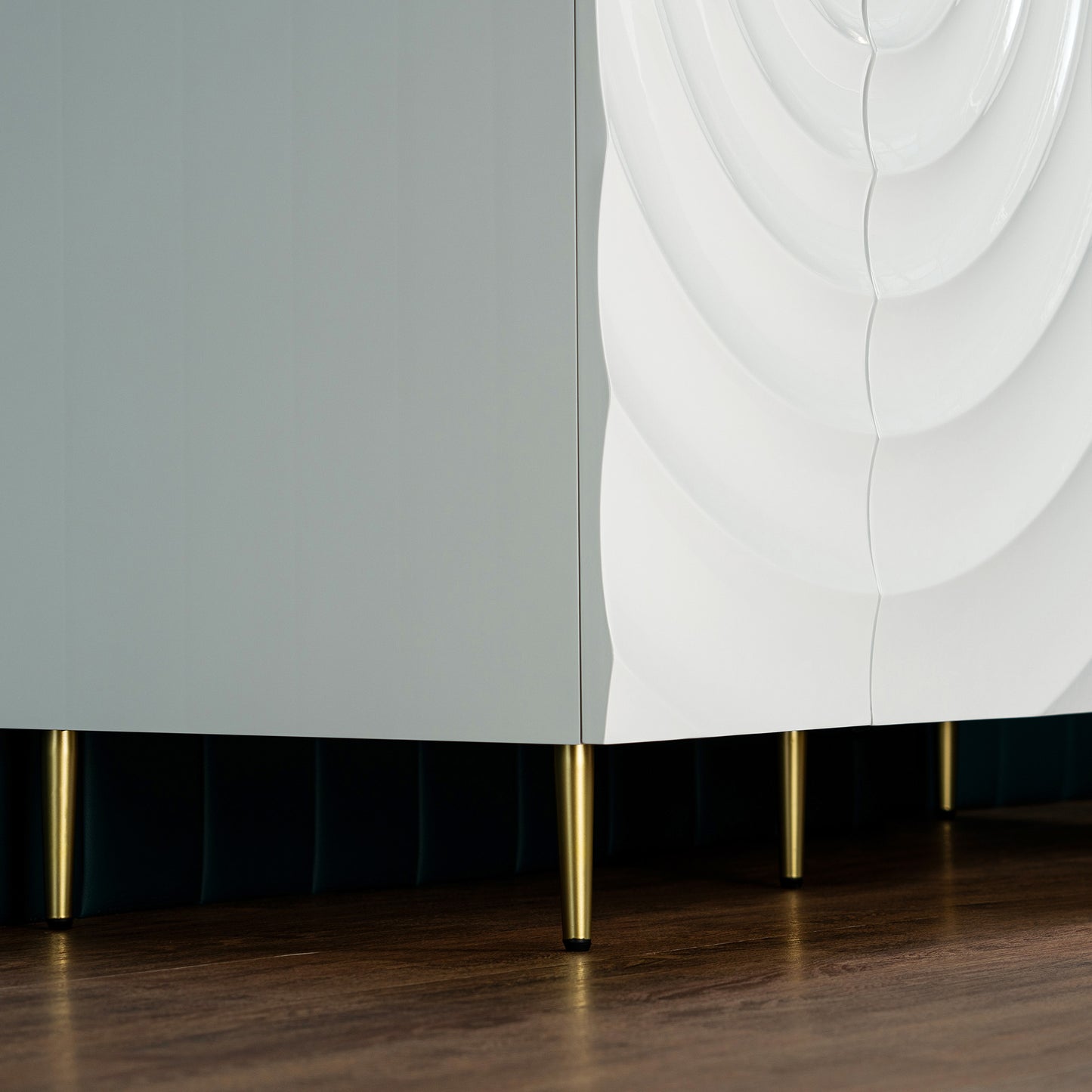 WOODBRIDGE 60" Cairo-WH-60D | Double Sink Bathroom Vanity | with White Engineered Stone Top, Ceramic Undermount Sinks, 3D Wave Pattern Doors & Thin-Leg Design