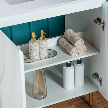 WOODBRIDGE 60" Cairo-WH-60D | Double Sink Bathroom Vanity | with White Engineered Stone Top, Ceramic Undermount Sinks, 3D Wave Pattern Doors & Thin-Leg Design