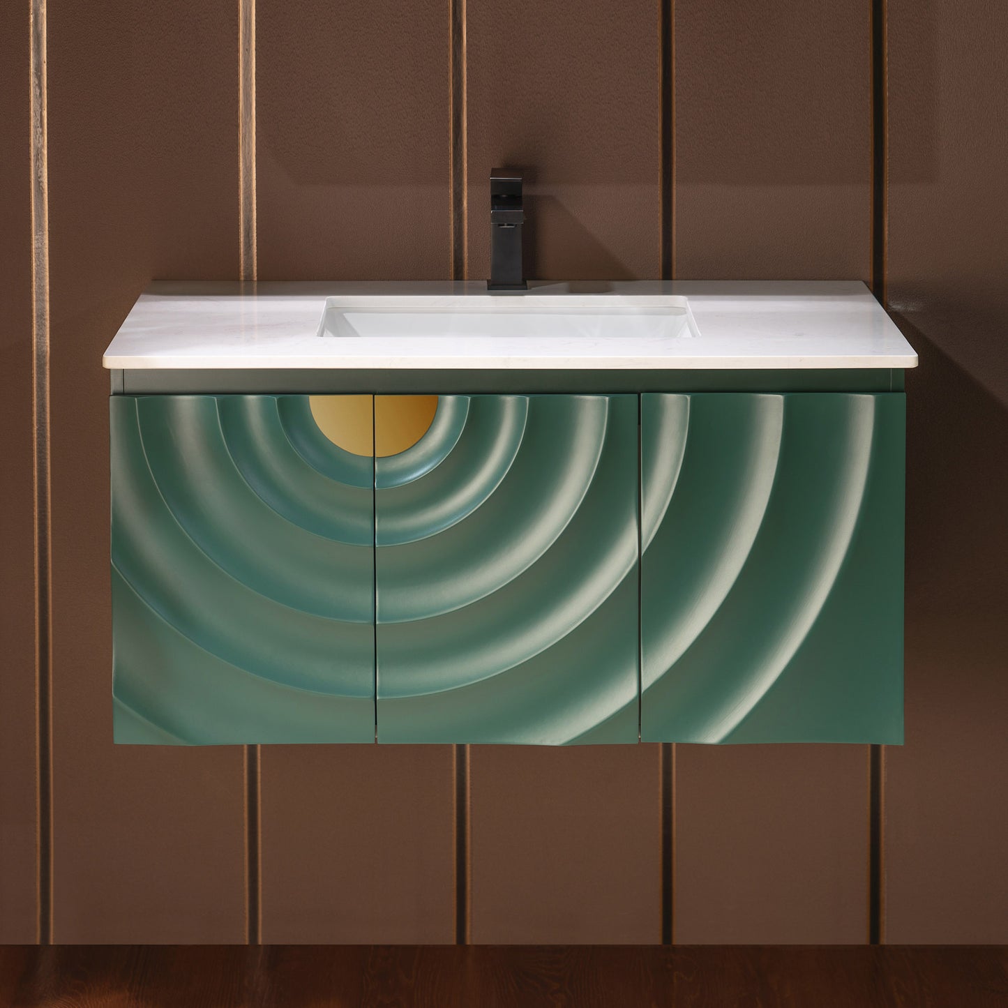WOODBRIDGE 36" Cairo-GRN-36FW | Wall-Mounted Floating Bathroom Vanity with White Stone Top, Ceramic Undermount Sink & Green Cabinet