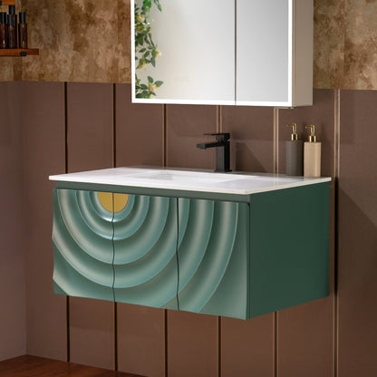 WOODBRIDGE 36" Cairo-GRN-36FW | Wall-Mounted Floating Bathroom Vanity with White Stone Top, Ceramic Undermount Sink & Green Cabinet