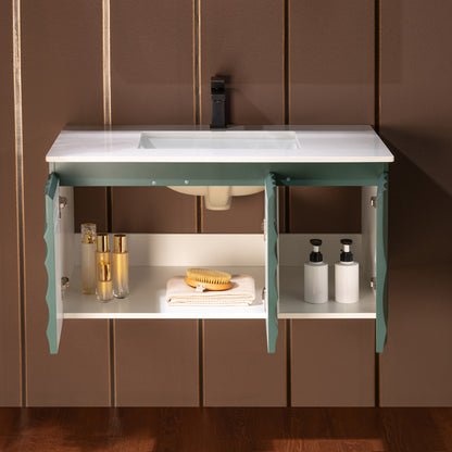 WOODBRIDGE 36" Cairo-GRN-36FW | Wall-Mounted Floating Bathroom Vanity with White Stone Top, Ceramic Undermount Sink & Green Cabinet