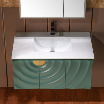 WOODBRIDGE 36" Cairo-GRN-36FW | Wall-Mounted Floating Bathroom Vanity with White Stone Top, Ceramic Undermount Sink & Green Cabinet