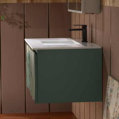 WOODBRIDGE 36" Cairo-GRN-36FW | Wall-Mounted Floating Bathroom Vanity with White Stone Top, Ceramic Undermount Sink & Green Cabinet