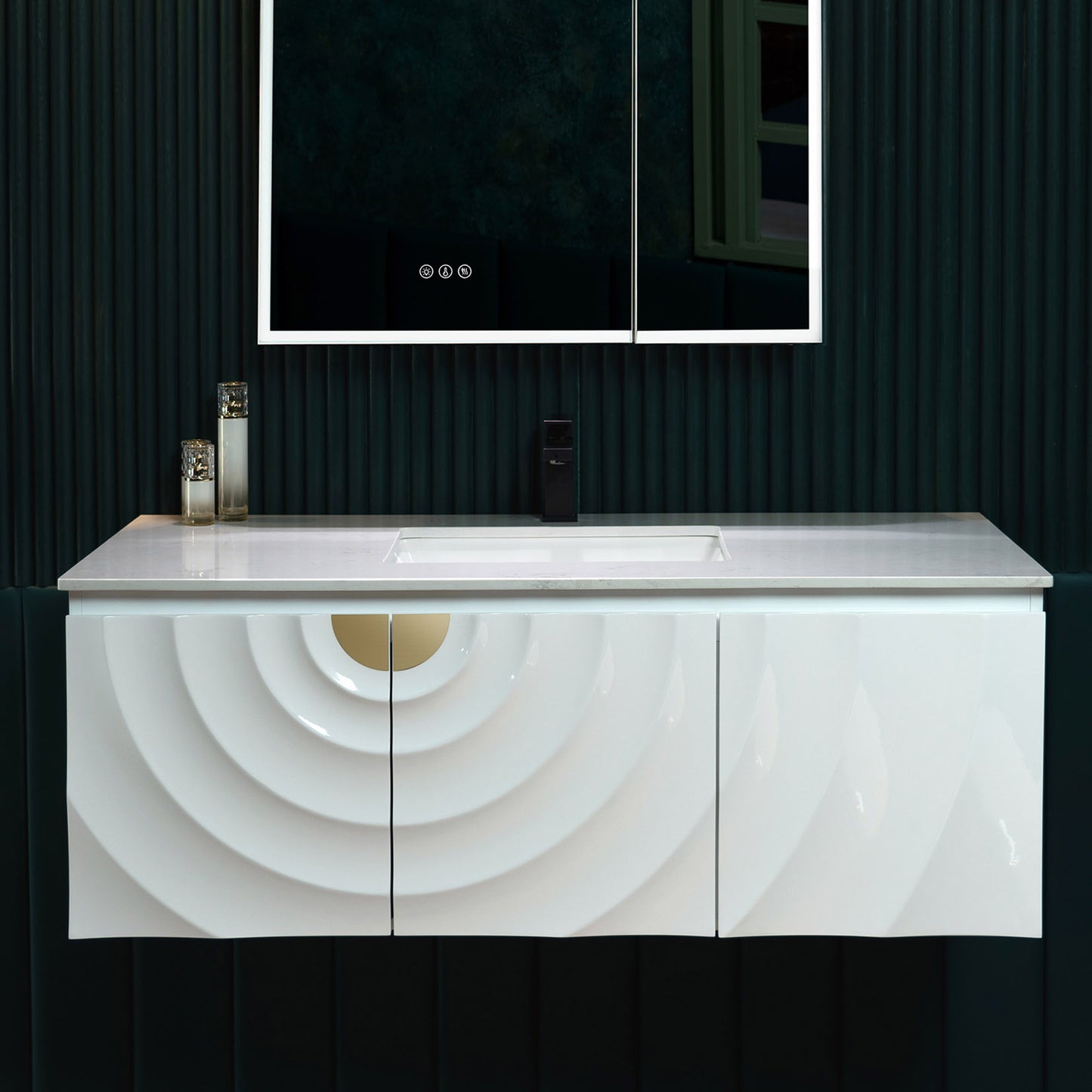 WOODBRIDGE 48" Cairo-WH-48FW | Wall-Mounted Floating Bathroom Vanity with White Stone Top, Ceramic Undermount Sink & White Cabinet