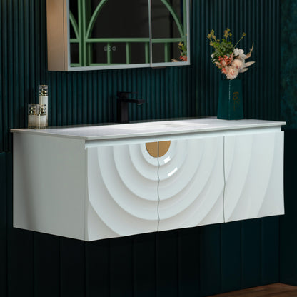 WOODBRIDGE 48" Cairo-WH-48FW | Wall-Mounted Floating Bathroom Vanity with White Stone Top, Ceramic Undermount Sink & White Cabinet