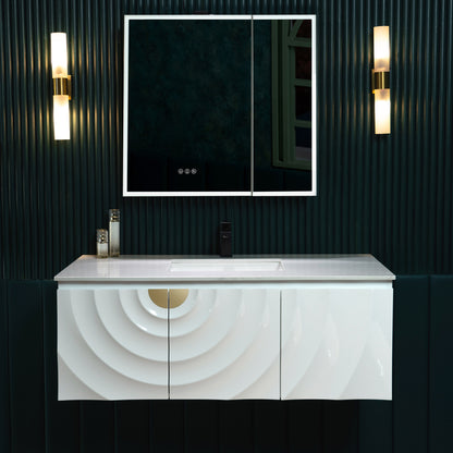 WOODBRIDGE 48" Cairo-WH-48FW | Wall-Mounted Floating Bathroom Vanity with White Stone Top, Ceramic Undermount Sink & White Cabinet