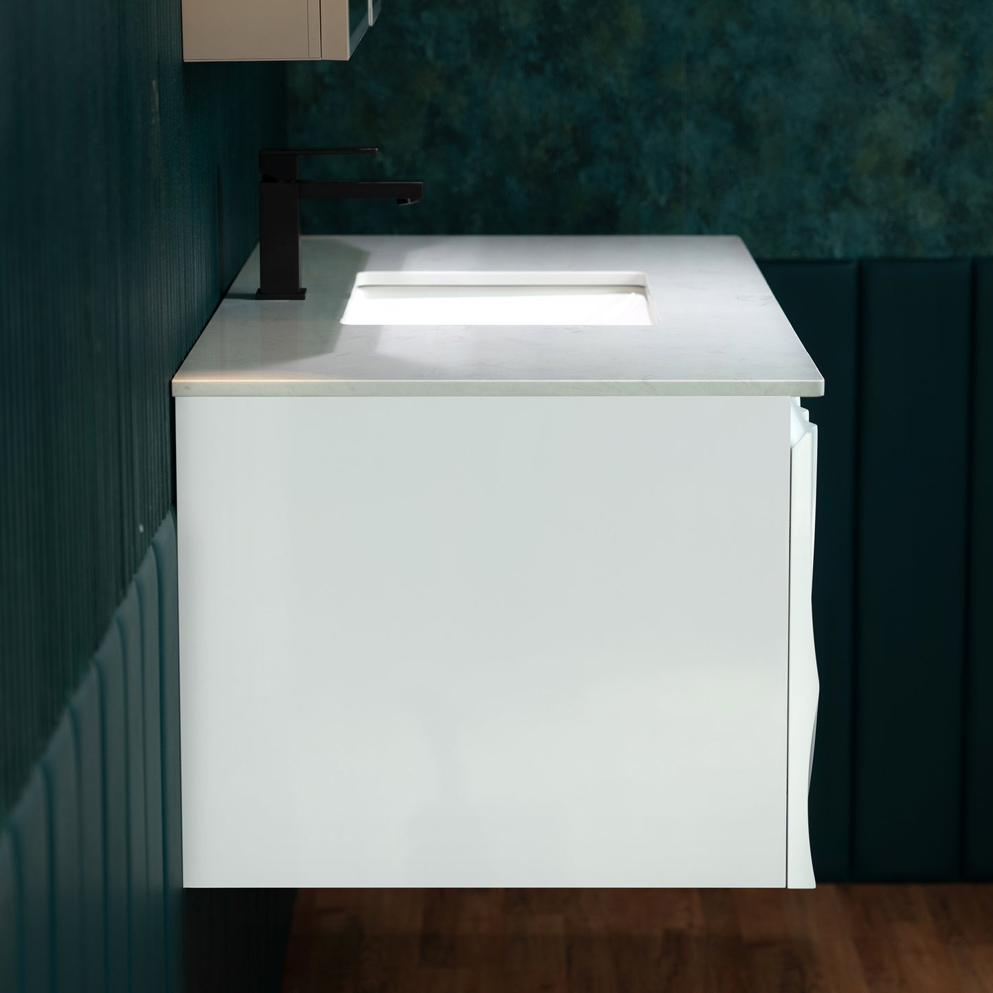 WOODBRIDGE 48" Cairo-WH-48FW | Wall-Mounted Floating Bathroom Vanity with White Stone Top, Ceramic Undermount Sink & White Cabinet