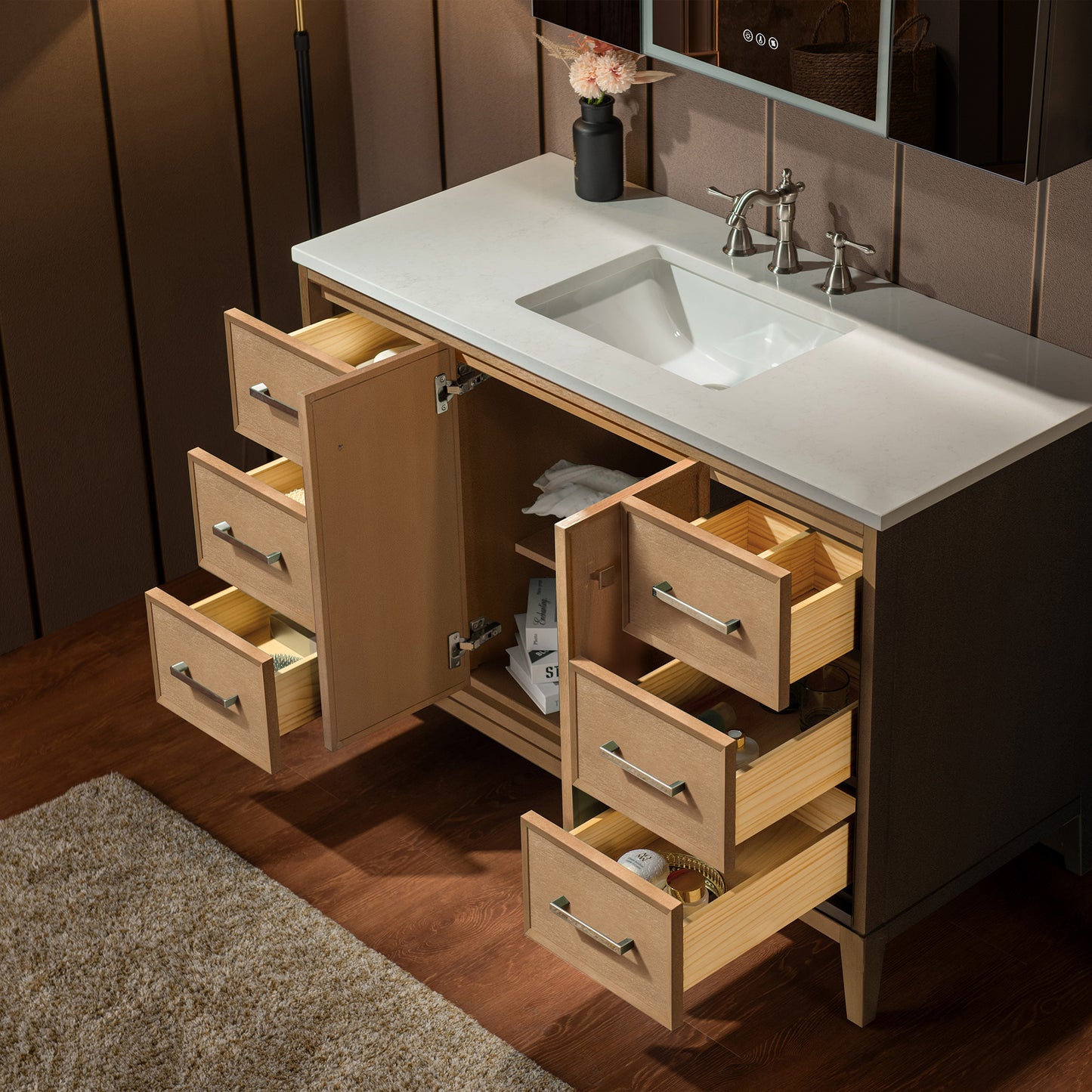 WOODBRIDGE 49" | Single Sink Bathroom Vanity | with Engineered Stone Top, Solid Wood Frame, Soft-Close Drawers
