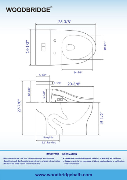 WOODBRIDGE T-0022 | Luxury One-Piece Smart Bidet Toilet | with Heated Seat, Air Dryer & Elongated Bowl, White