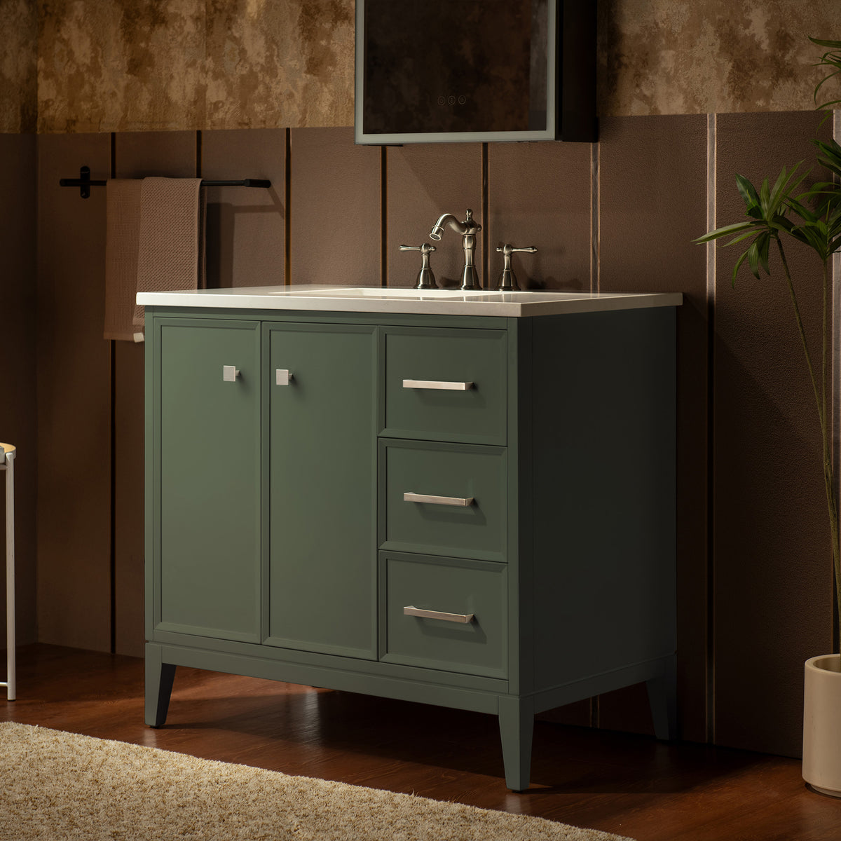 WOODBRIDGE 37" | Single Sink Bathroom Vanity | Engineered Stone Top, Solid Wood Frame, Soft-Close Drawers