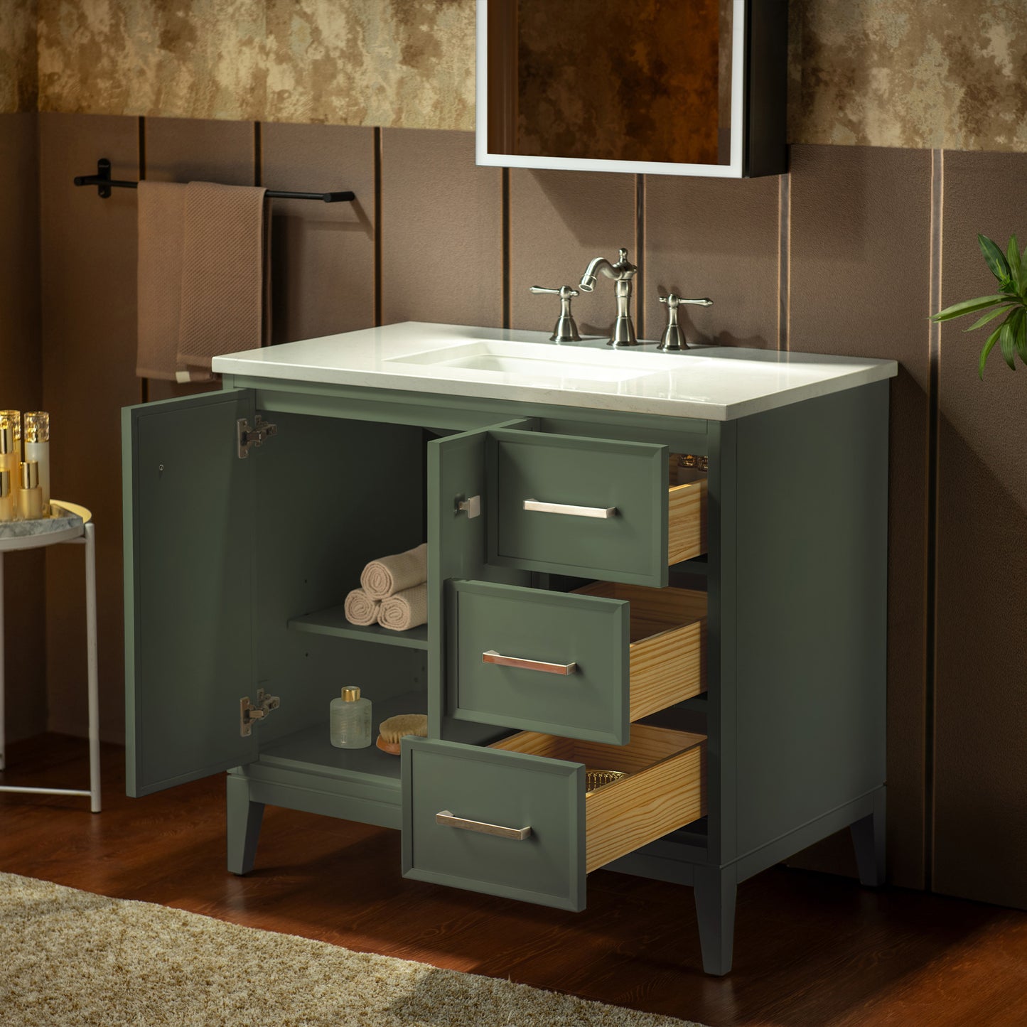 WOODBRIDGE 37" | Single Sink Bathroom Vanity | Engineered Stone Top, Solid Wood Frame, Soft-Close Drawers