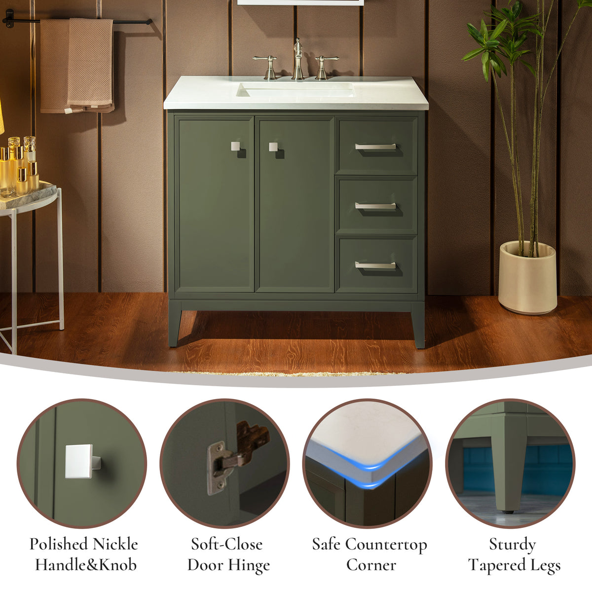 WOODBRIDGE 37" | Single Sink Bathroom Vanity | Engineered Stone Top, Solid Wood Frame, Soft-Close Drawers