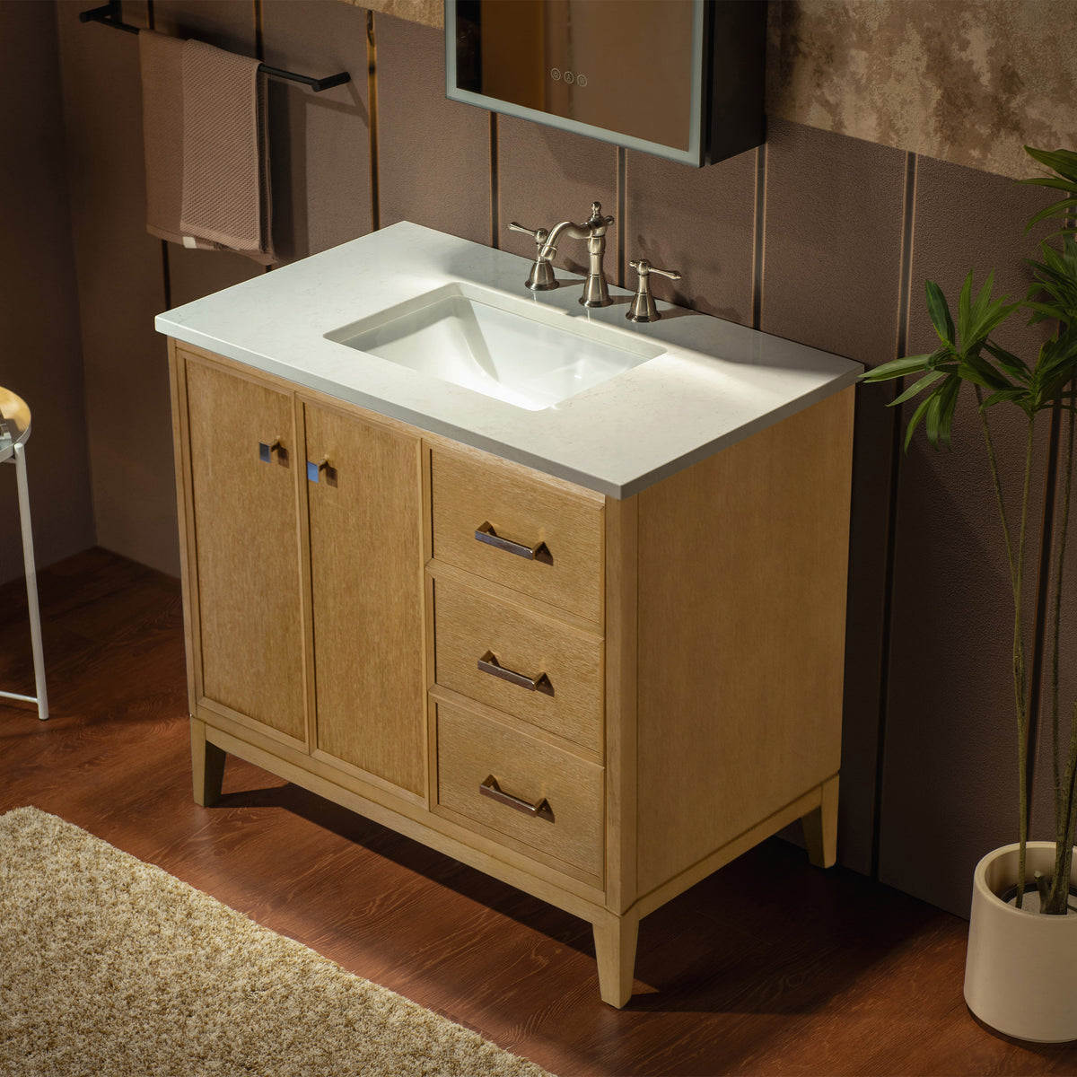 WOODBRIDGE 37" | Single Sink Bathroom Vanity | Engineered Stone Top, Solid Wood Frame, Soft-Close Drawers