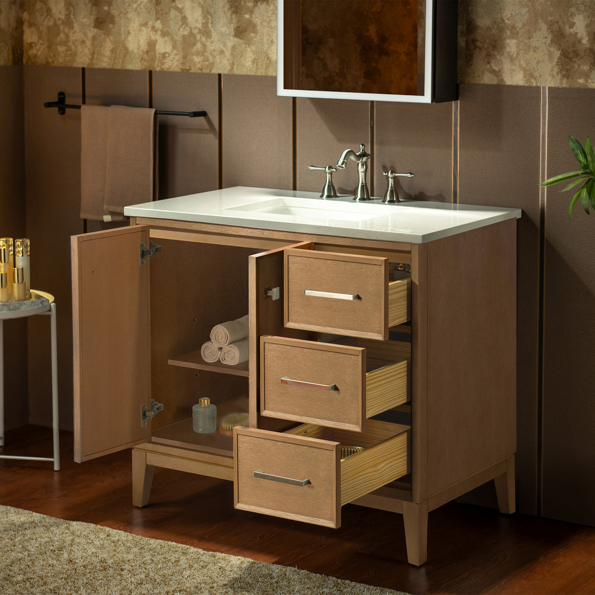 WOODBRIDGE 37" | Single Sink Bathroom Vanity | Engineered Stone Top, Solid Wood Frame, Soft-Close Drawers