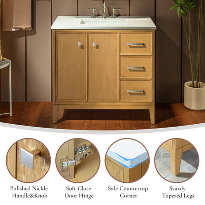 WOODBRIDGE 37" | Single Sink Bathroom Vanity | Engineered Stone Top, Solid Wood Frame, Soft-Close Drawers
