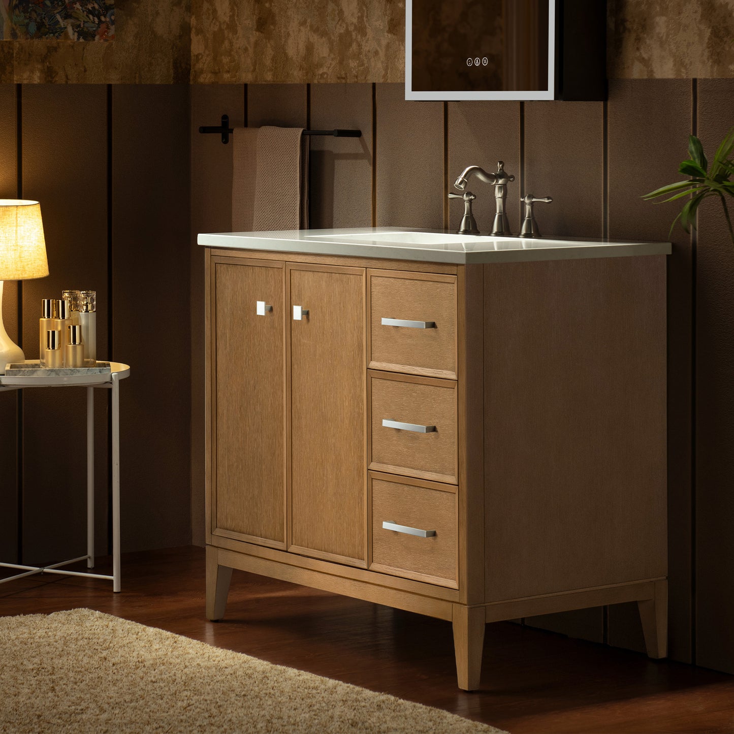 WOODBRIDGE 37" | Single Sink Bathroom Vanity | Engineered Stone Top, Solid Wood Frame, Soft-Close Drawers