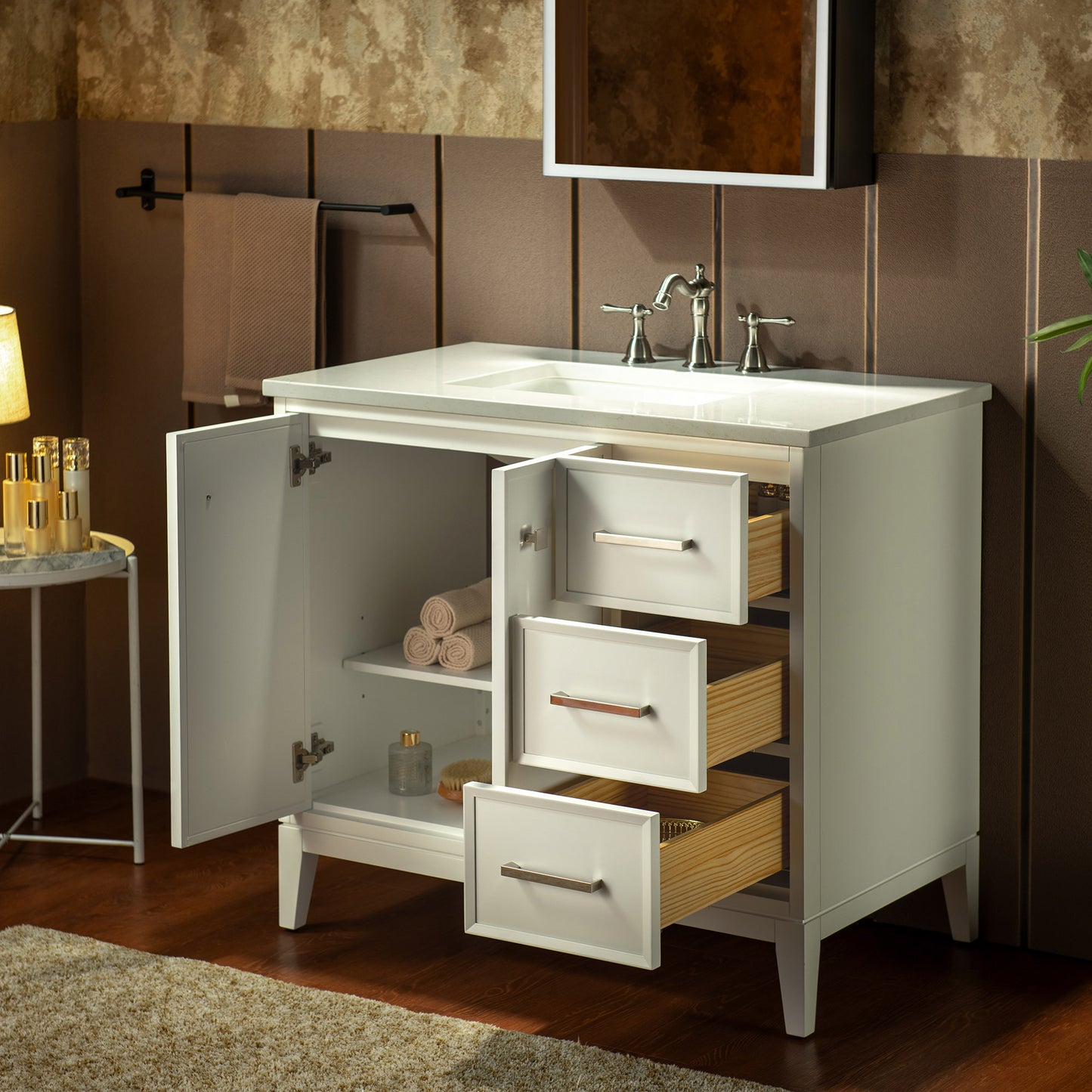 WOODBRIDGE 37" | Single Sink Bathroom Vanity | Engineered Stone Top, Solid Wood Frame, Soft-Close Drawers