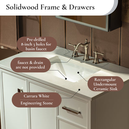 WOODBRIDGE 37" | Single Sink Bathroom Vanity | Engineered Stone Top, Solid Wood Frame, Soft-Close Drawers
