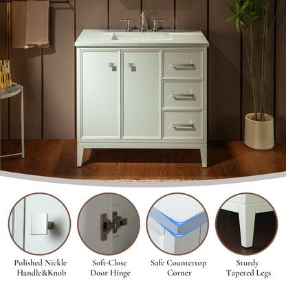 WOODBRIDGE 37" | Single Sink Bathroom Vanity | Engineered Stone Top, Solid Wood Frame, Soft-Close Drawers
