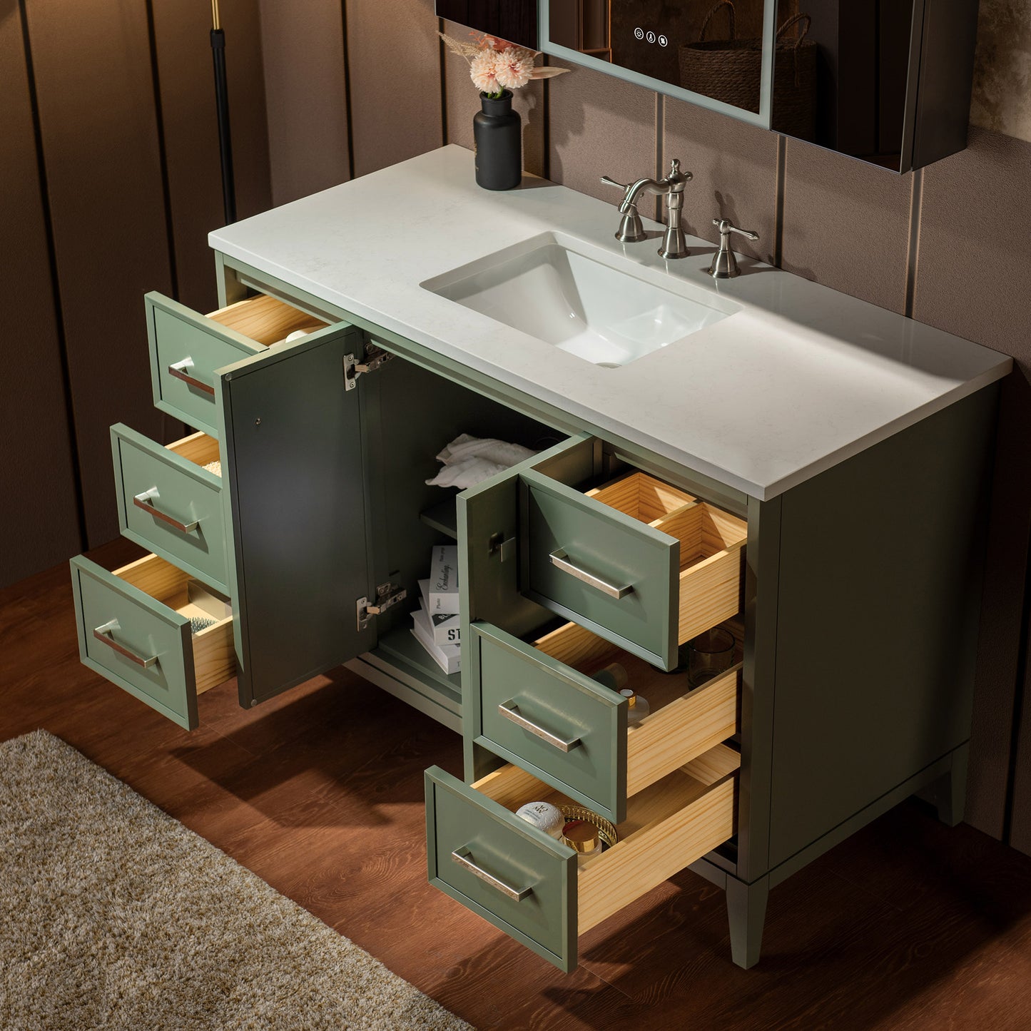 WOODBRIDGE 49" | Single Sink Bathroom Vanity | with Engineered Stone Top, Solid Wood Frame, Soft-Close Drawers