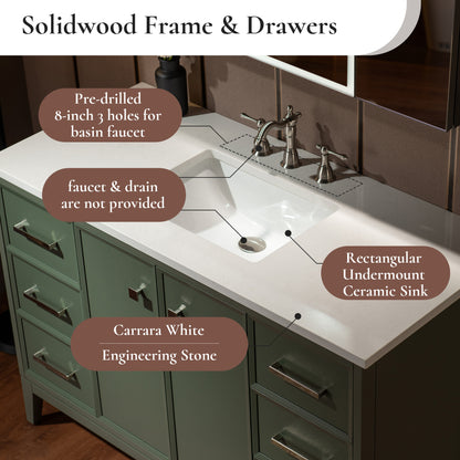 WOODBRIDGE 49" | Single Sink Bathroom Vanity | with Engineered Stone Top, Solid Wood Frame, Soft-Close Drawers