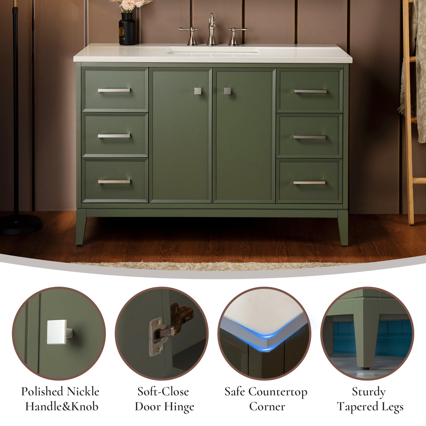 WOODBRIDGE 49" | Single Sink Bathroom Vanity | with Engineered Stone Top, Solid Wood Frame, Soft-Close Drawers