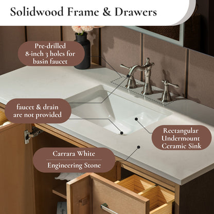 WOODBRIDGE 49" | Single Sink Bathroom Vanity | with Engineered Stone Top, Solid Wood Frame, Soft-Close Drawers