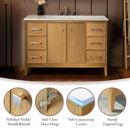 WOODBRIDGE 49" | Single Sink Bathroom Vanity | with Engineered Stone Top, Solid Wood Frame, Soft-Close Drawers
