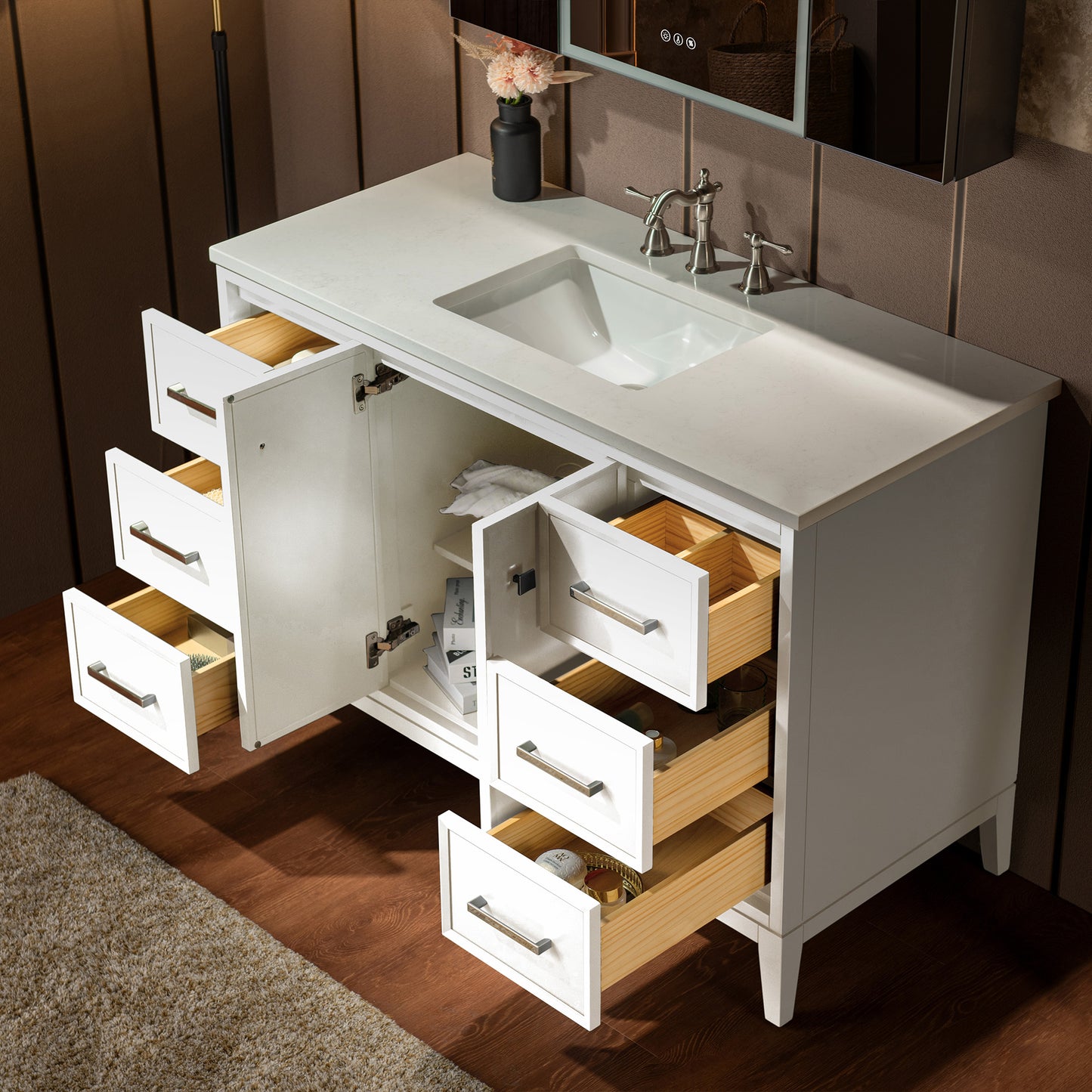 WOODBRIDGE 49" | Single Sink Bathroom Vanity | with Engineered Stone Top, Solid Wood Frame, Soft-Close Drawers