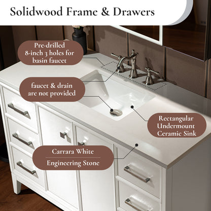 WOODBRIDGE 49" | Single Sink Bathroom Vanity | with Engineered Stone Top, Solid Wood Frame, Soft-Close Drawers