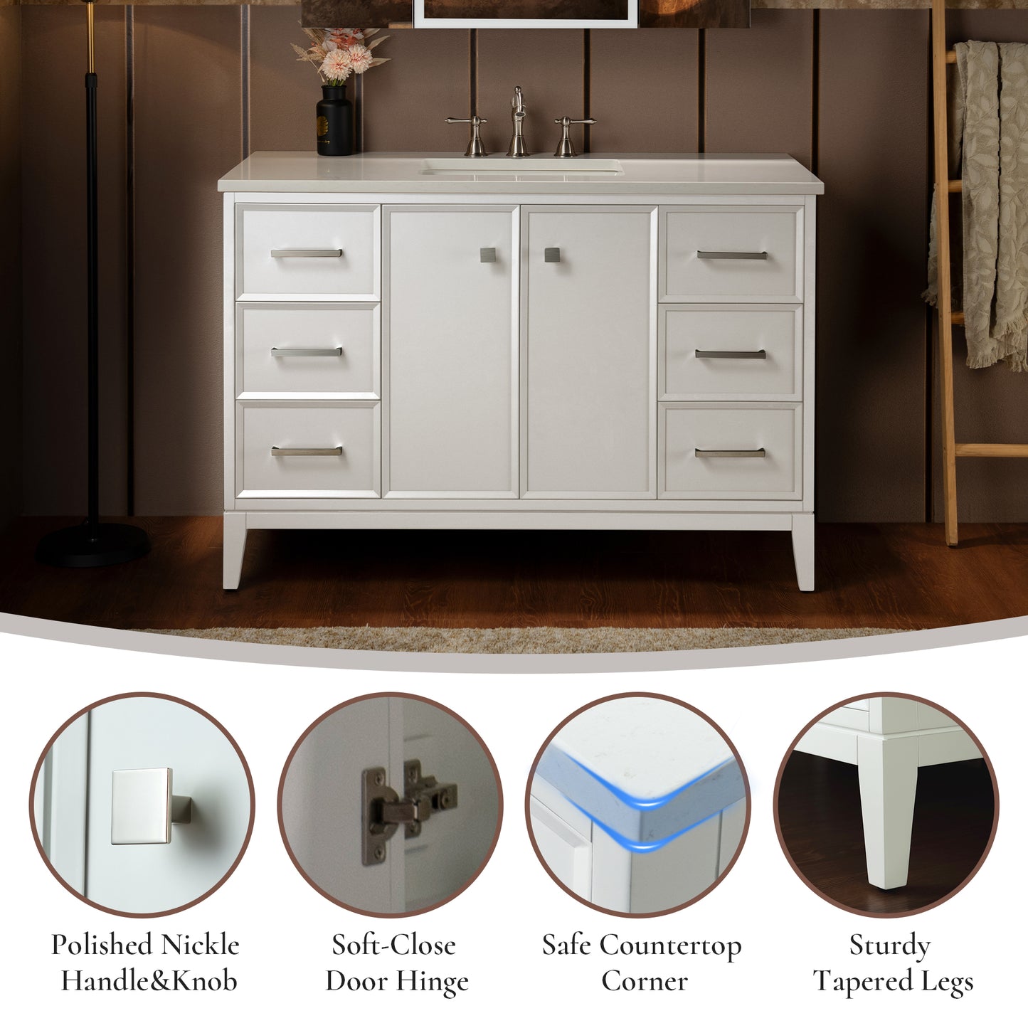 WOODBRIDGE 49" | Single Sink Bathroom Vanity | with Engineered Stone Top, Solid Wood Frame, Soft-Close Drawers
