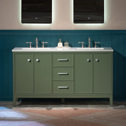 WOODBRIDGE 61" | Double Sink Bathroom Vanity | with Engineered Stone Top, Solid Wood Frame, Soft-Close Drawers