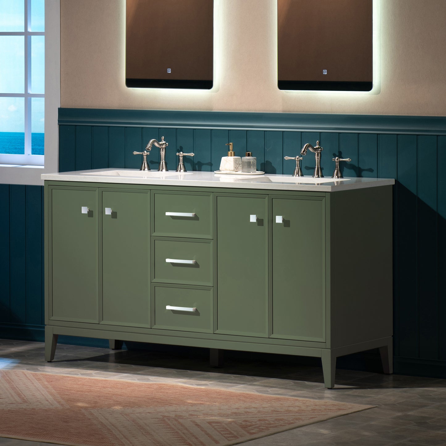 WOODBRIDGE 61" | Double Sink Bathroom Vanity | with Engineered Stone Top, Solid Wood Frame, Soft-Close Drawers