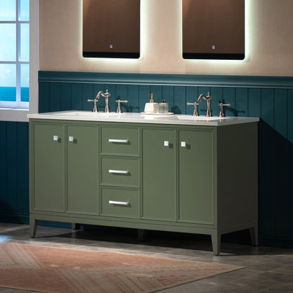 WOODBRIDGE 61" | Double Sink Bathroom Vanity | with Engineered Stone Top, Solid Wood Frame, Soft-Close Drawers