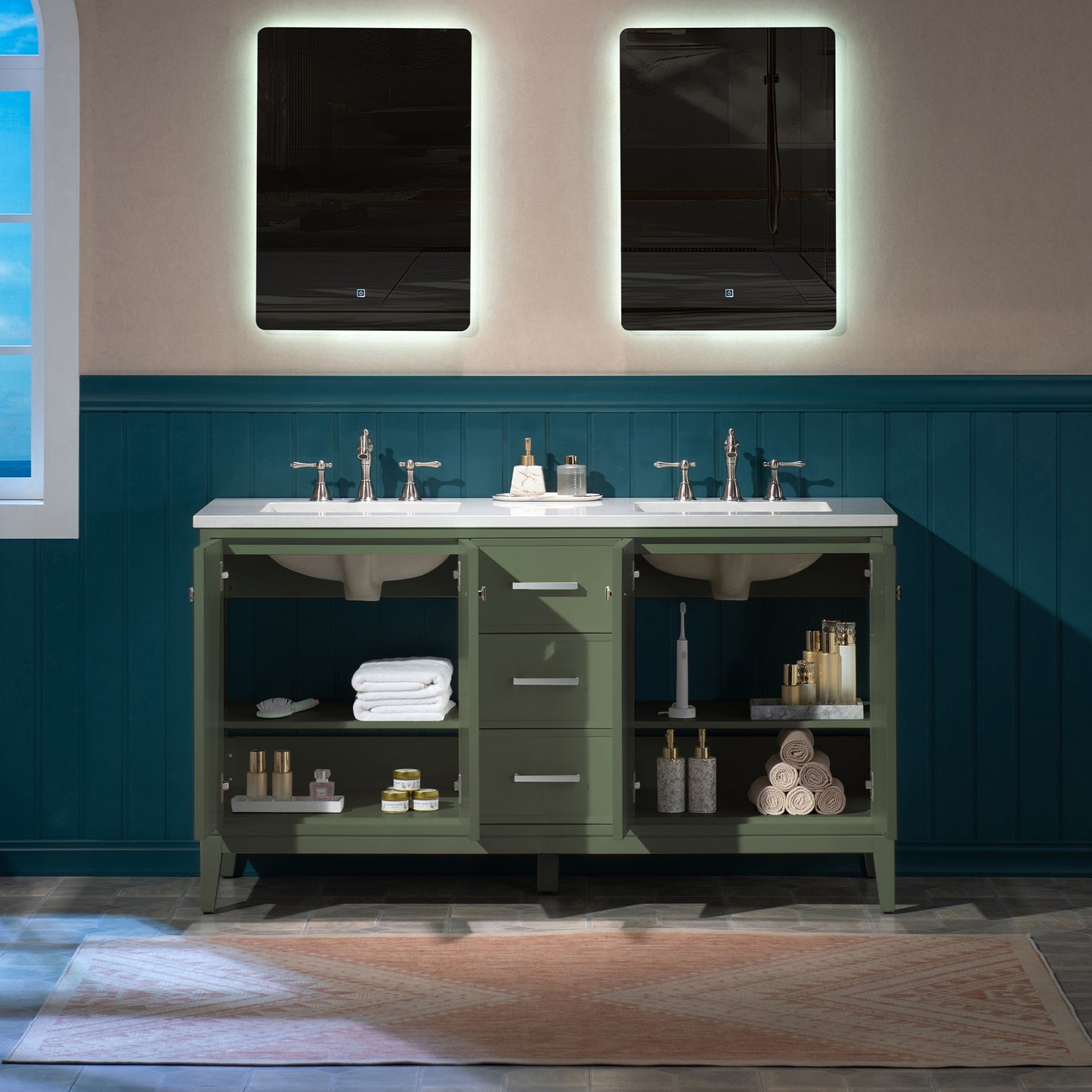 WOODBRIDGE 61" | Double Sink Bathroom Vanity | with Engineered Stone Top, Solid Wood Frame, Soft-Close Drawers
