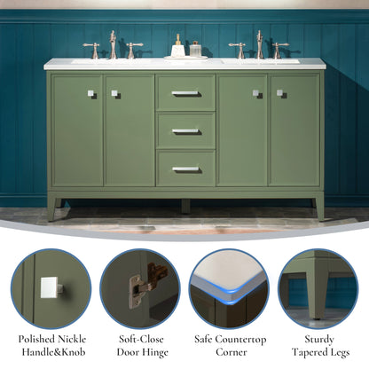WOODBRIDGE 61" | Double Sink Bathroom Vanity | with Engineered Stone Top, Solid Wood Frame, Soft-Close Drawers