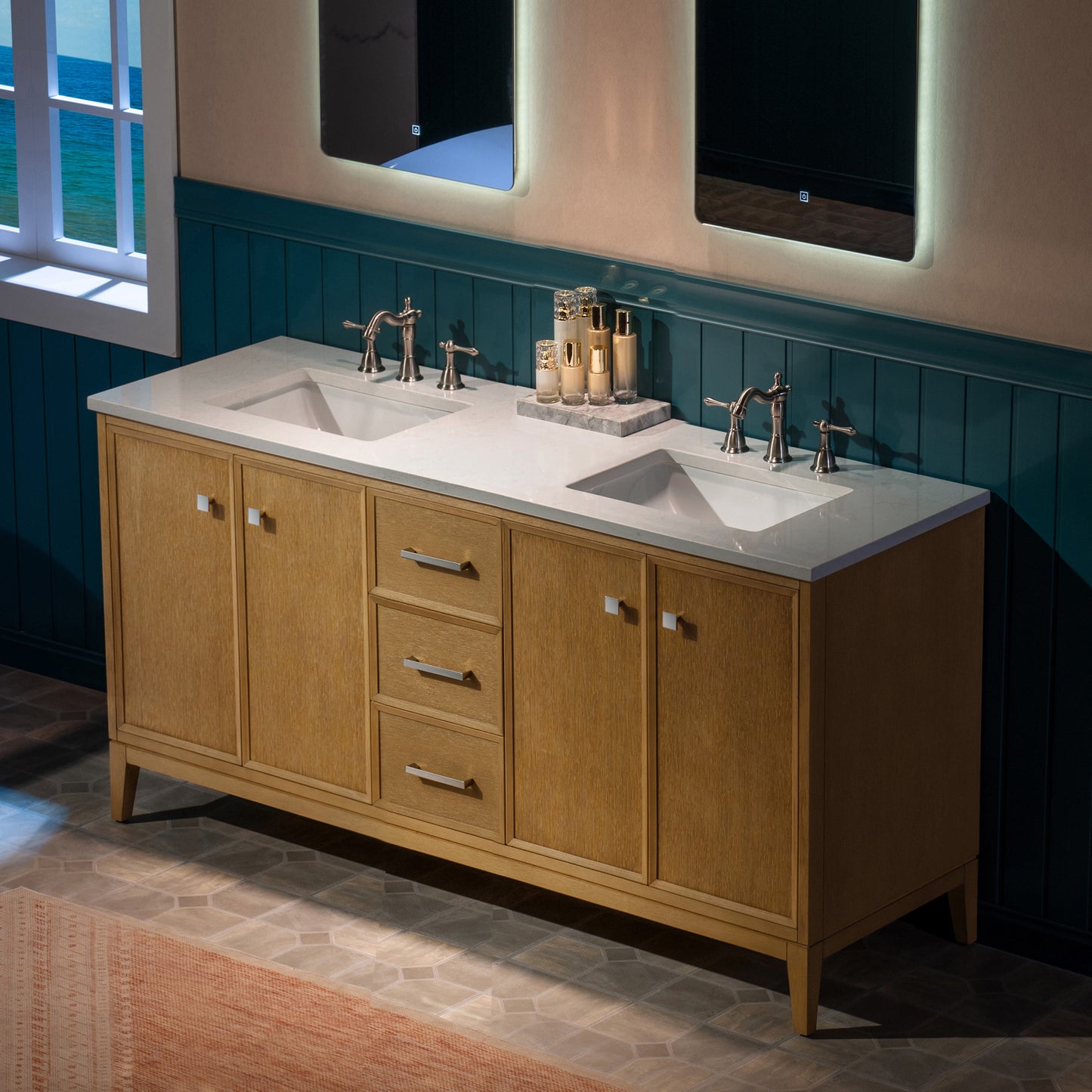 WOODBRIDGE 61" | Double Sink Bathroom Vanity | with Engineered Stone Top, Solid Wood Frame, Soft-Close Drawers