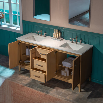 WOODBRIDGE 61" | Double Sink Bathroom Vanity | with Engineered Stone Top, Solid Wood Frame, Soft-Close Drawers