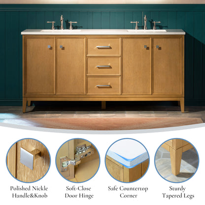 WOODBRIDGE 61" | Double Sink Bathroom Vanity | with Engineered Stone Top, Solid Wood Frame, Soft-Close Drawers