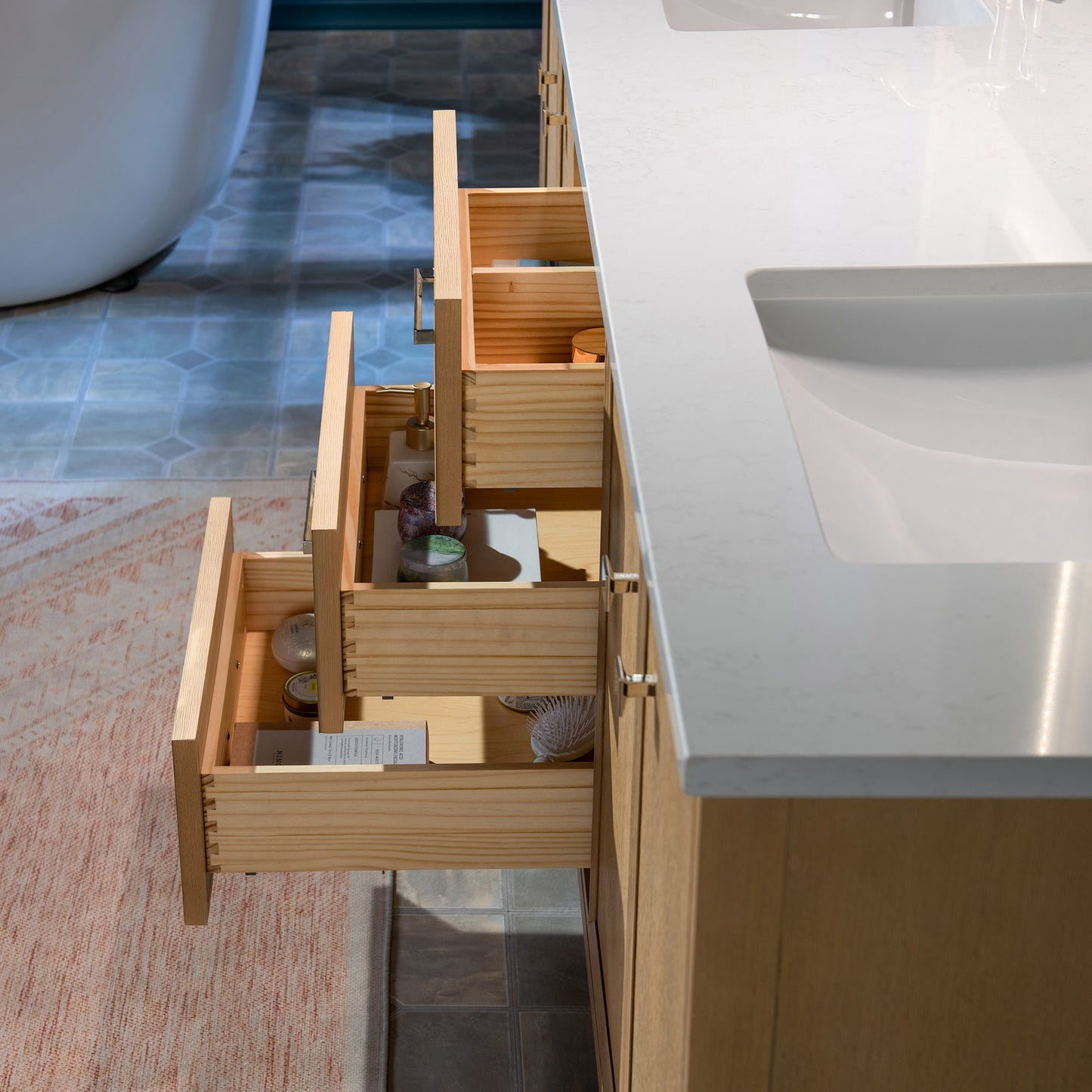 WOODBRIDGE 61" | Double Sink Bathroom Vanity | with Engineered Stone Top, Solid Wood Frame, Soft-Close Drawers