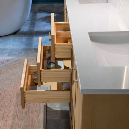 WOODBRIDGE 61" | Double Sink Bathroom Vanity | with Engineered Stone Top, Solid Wood Frame, Soft-Close Drawers