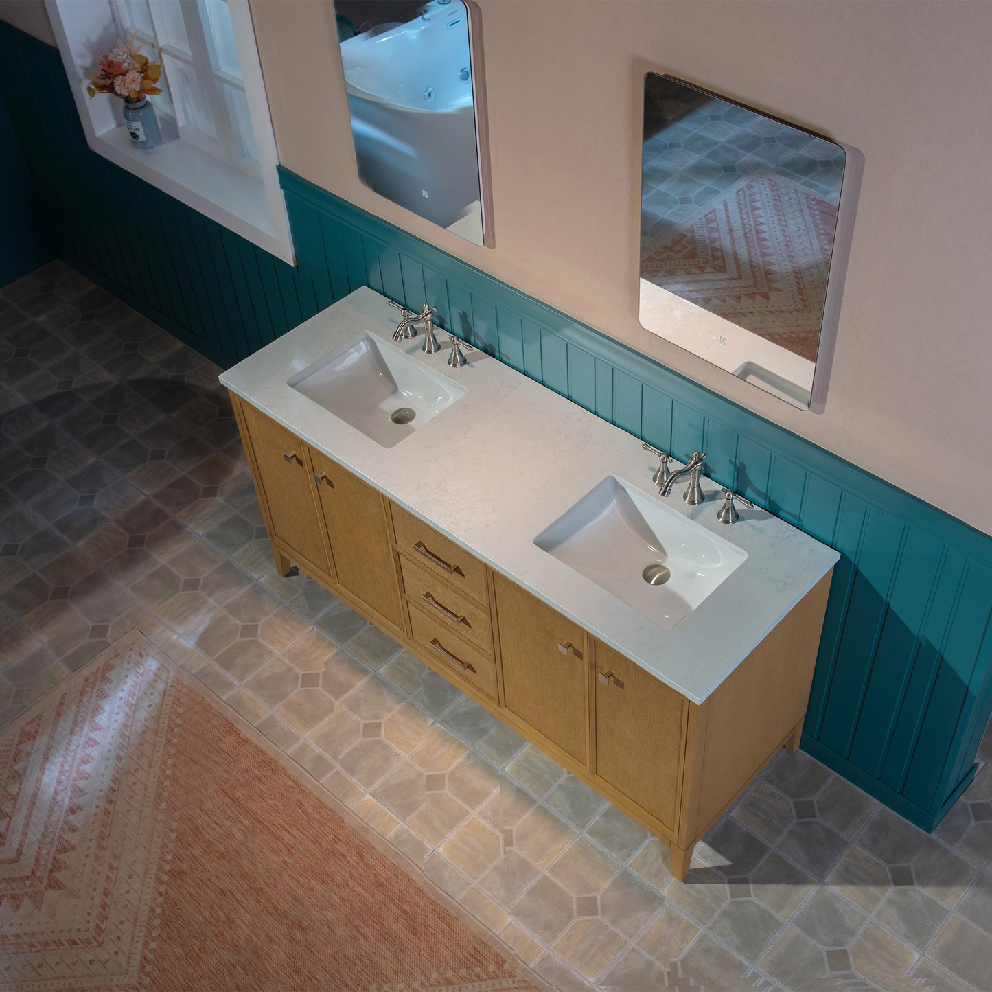 WOODBRIDGE 61" | Double Sink Bathroom Vanity | with Engineered Stone Top, Solid Wood Frame, Soft-Close Drawers