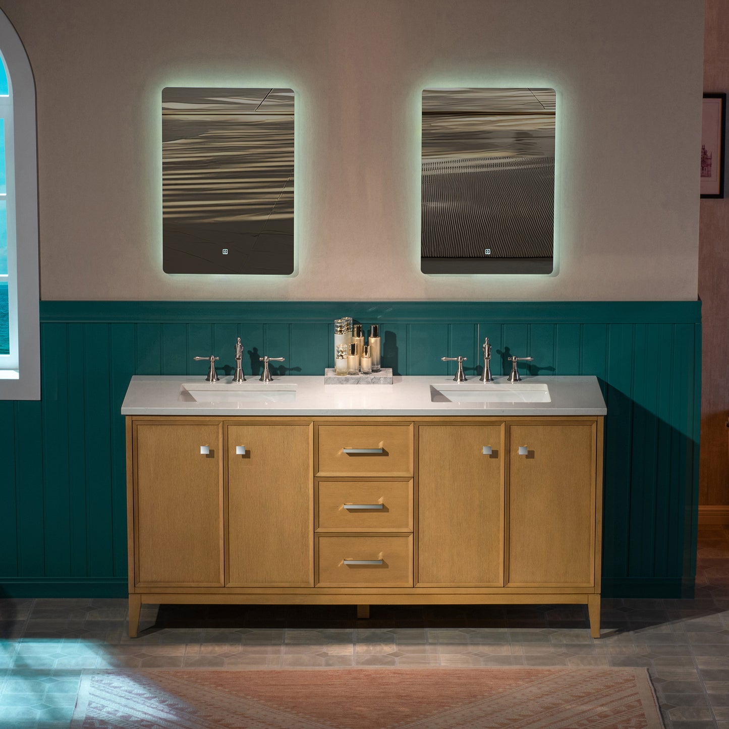 WOODBRIDGE 61" | Double Sink Bathroom Vanity | with Engineered Stone Top, Solid Wood Frame, Soft-Close Drawers