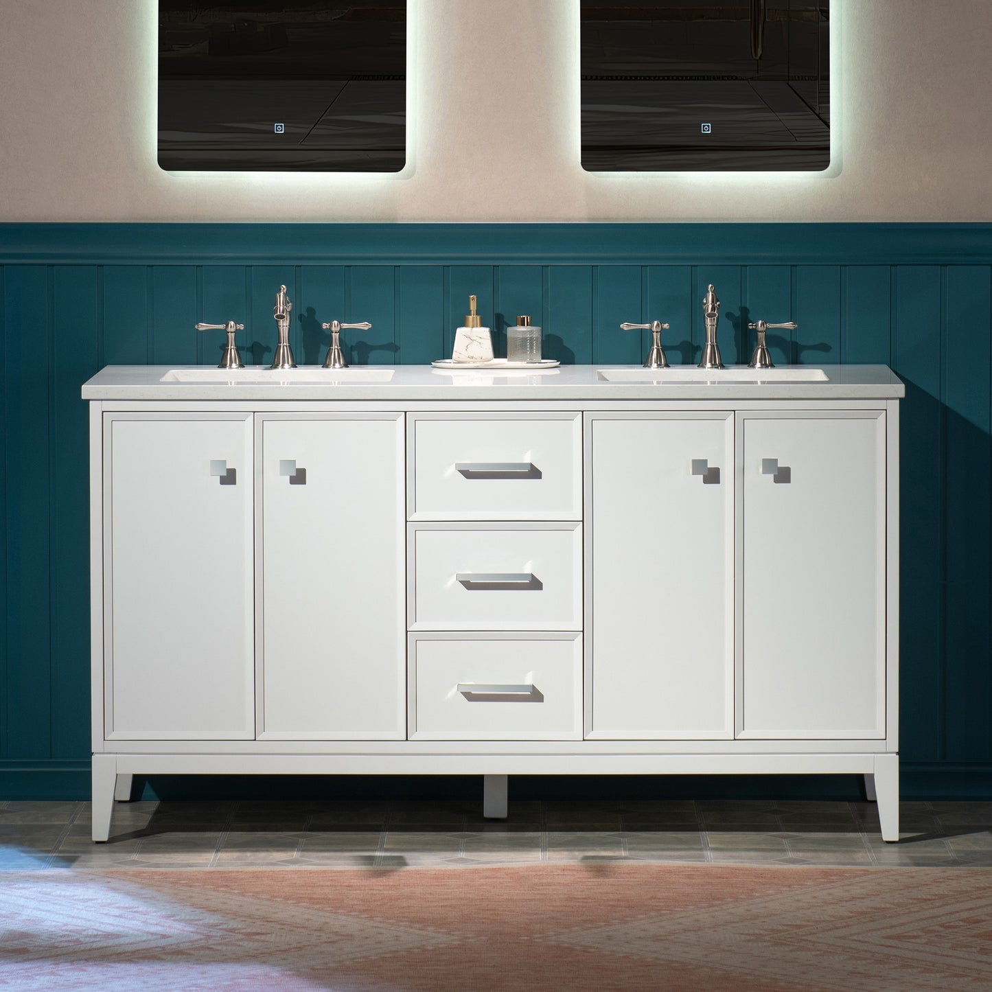 WOODBRIDGE 61" | Double Sink Bathroom Vanity | with Engineered Stone Top, Solid Wood Frame, Soft-Close Drawers