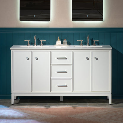 WOODBRIDGE 61" | Double Sink Bathroom Vanity | with Engineered Stone Top, Solid Wood Frame, Soft-Close Drawers