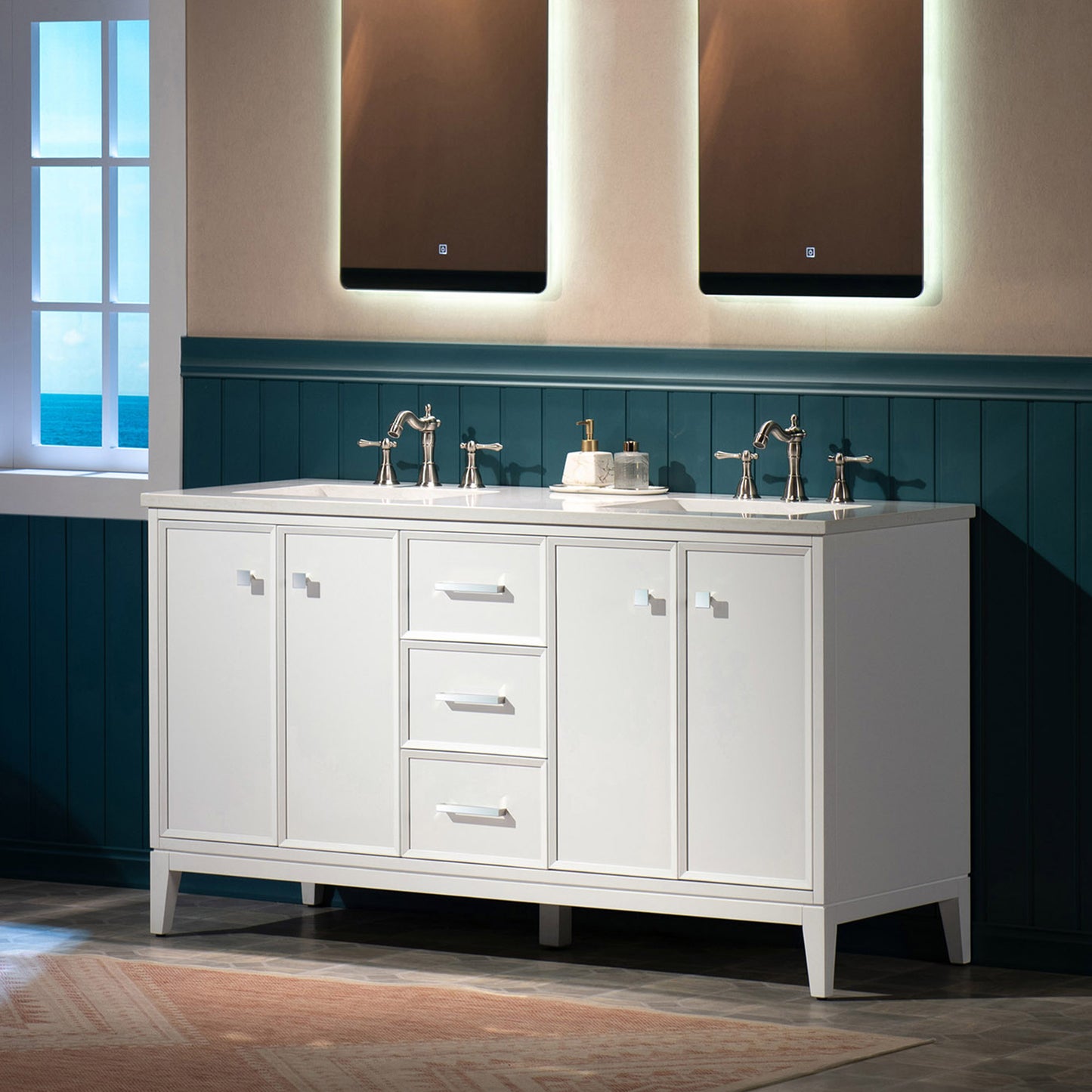 WOODBRIDGE 61" | Double Sink Bathroom Vanity | with Engineered Stone Top, Solid Wood Frame, Soft-Close Drawers