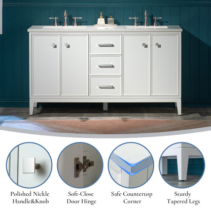WOODBRIDGE 61" | Double Sink Bathroom Vanity | with Engineered Stone Top, Solid Wood Frame, Soft-Close Drawers