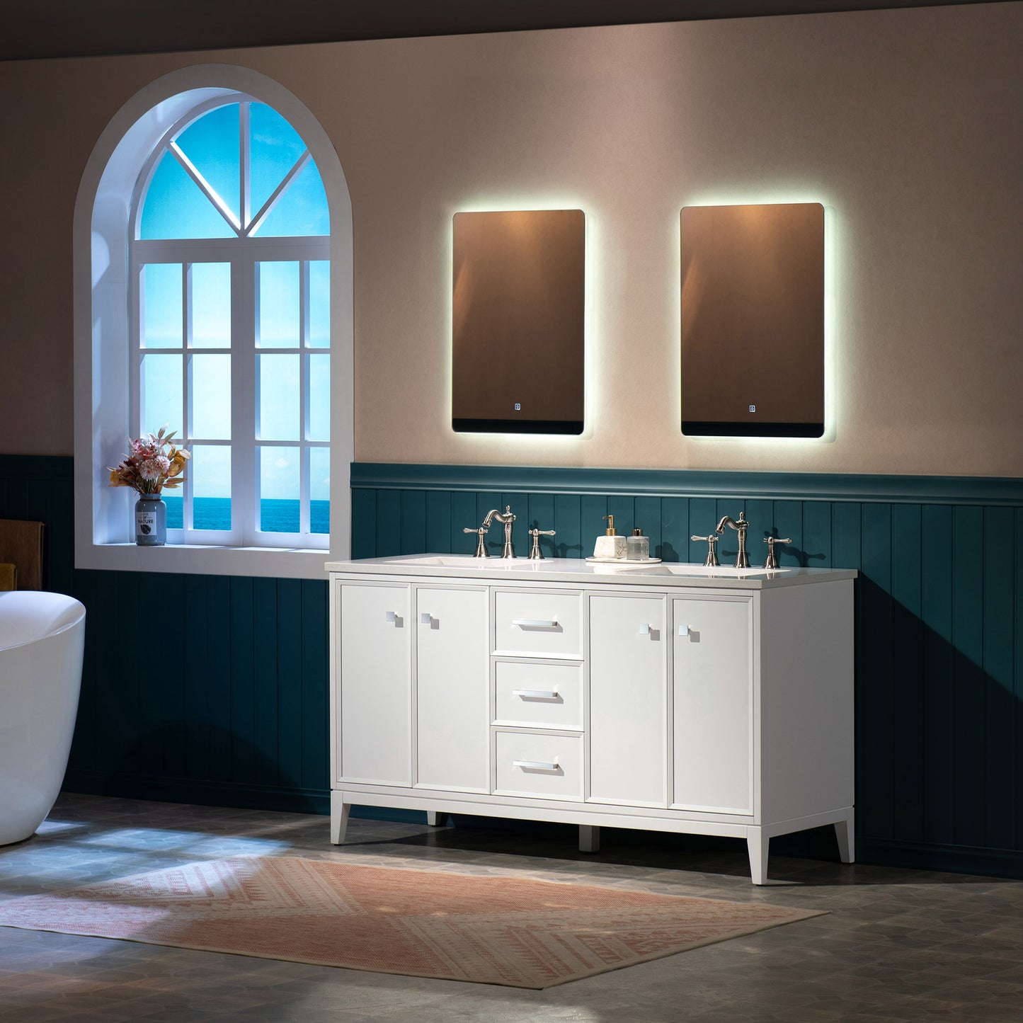 WOODBRIDGE 61" | Double Sink Bathroom Vanity | with Engineered Stone Top, Solid Wood Frame, Soft-Close Drawers